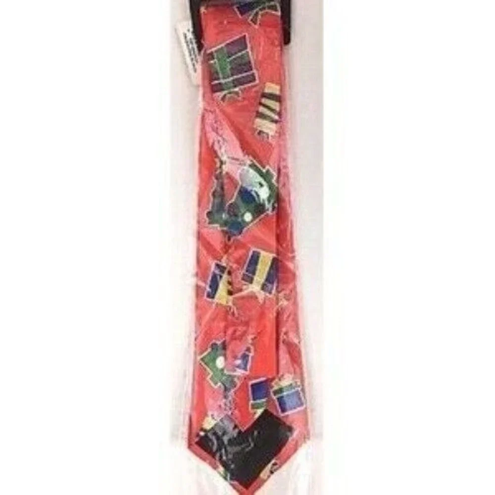Holiday Christmas Necktie Red Presents‎ Tree Novelty Men's Neck Tie Gifts New